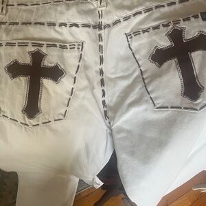 Brand New Men's White Jeans with Cross Stitch Detail